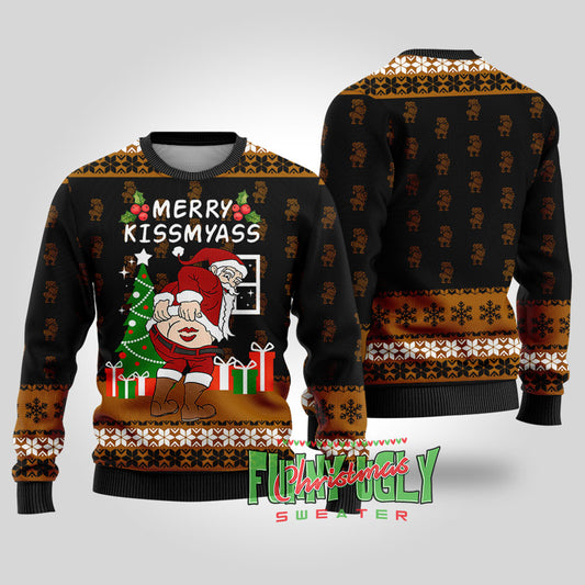 Merry Kissmyass Naughty Santa Sweater Black