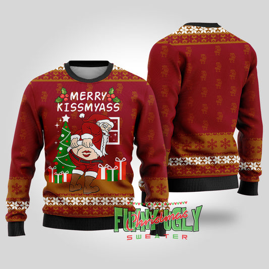 Merry Kissmyass Naughty Santa Sweater Cardinal Red