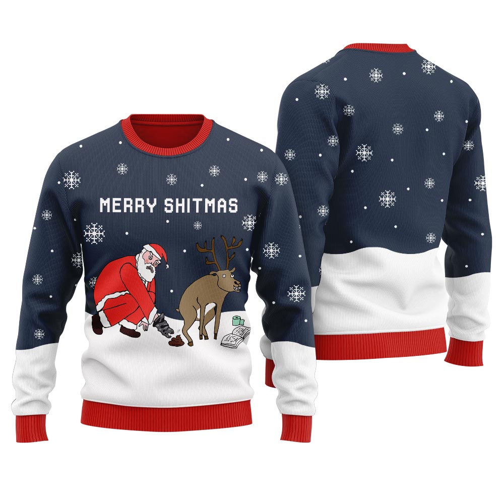 Merry Shitmas Reindeer Men's Ugly Christmas Sweater