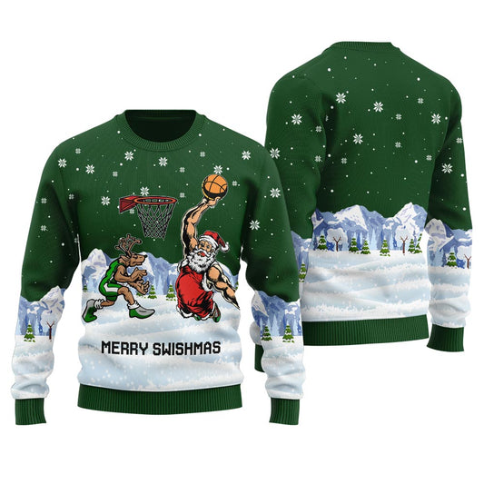 Merry Swishmas Santa And Reindeer Ugly Christmas Sweater