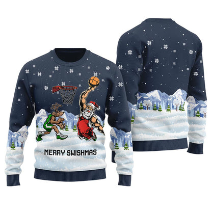 Merry Swishmas Santa And Reindeer Ugly Christmas Sweater