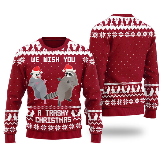 Merry Trashy Christmas Racoon Opossum Ugly Sweater Women's