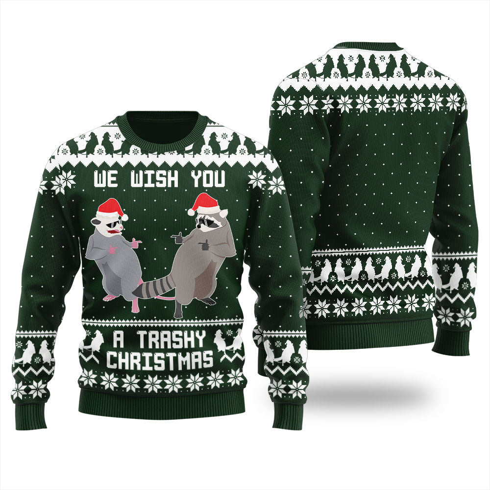 Merry Trashy Christmas Racoon Opossum Ugly Sweater Women's