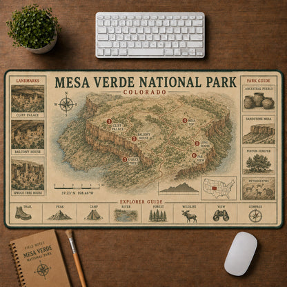Mesa Verde National Park Vintage Topographic Park Map Explorer Guide Desk Mat | 5To9Vibe