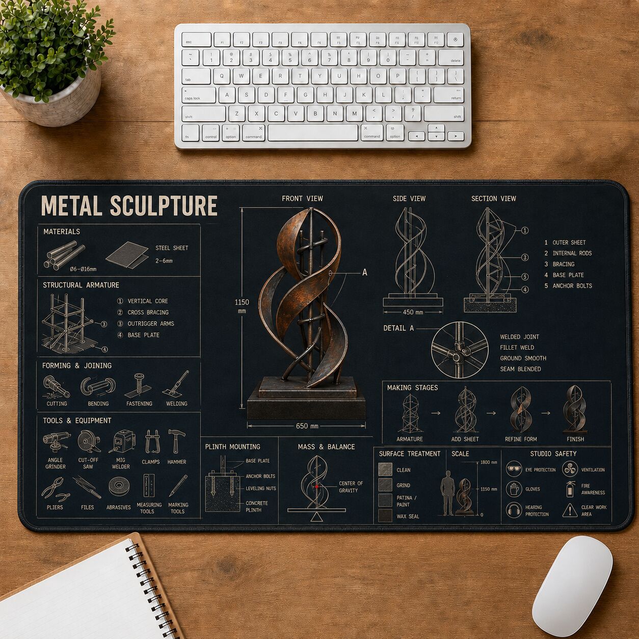 Metal Sculpture Creative Reference Guide Desk Mat | 5To9Vibe