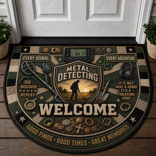 Metal Detecting Zone Welcome Mat - Digging For History Treasure Hunter Doormat - 5to9vibe