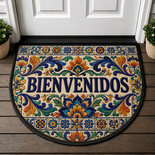 Bienvenidos Welcome Doormat - Mexican Talavera Colorful Floral Tile Welcome Mat - 5to9vibe