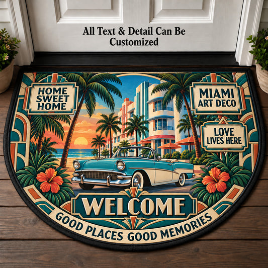 Miami Art Deco Personalized Half Round Mat | 5To9Vibe