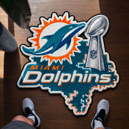All Football Teams Logo Trophy City Map Football Fan Custom Shape Rug Print Premium Welcome Mat Washable Black Border Personalized Football Custom Shape Rug