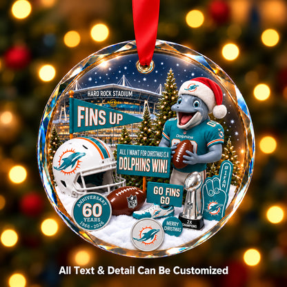 Miami Dolphins Snow Globe Glass Ornament