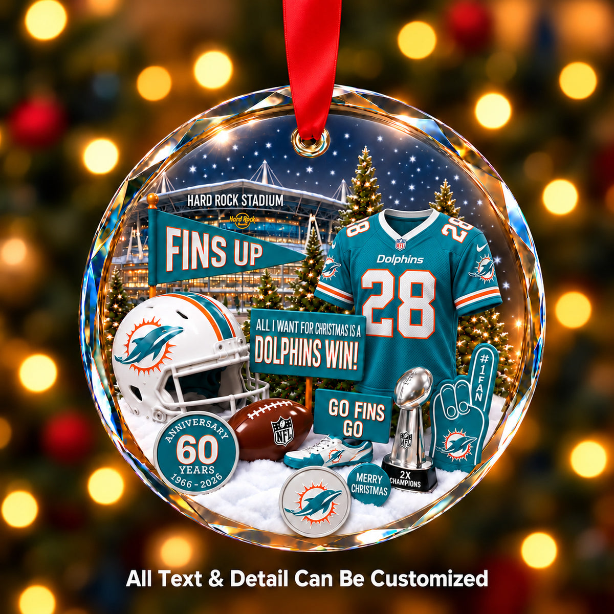Miami Dolphins Jersey Snow Globe Glass Ornament