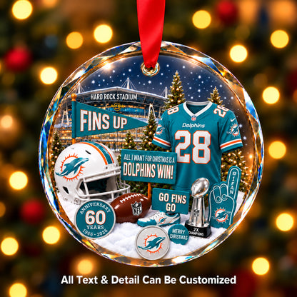 Miami Dolphins Jersey Snow Globe Glass Ornament