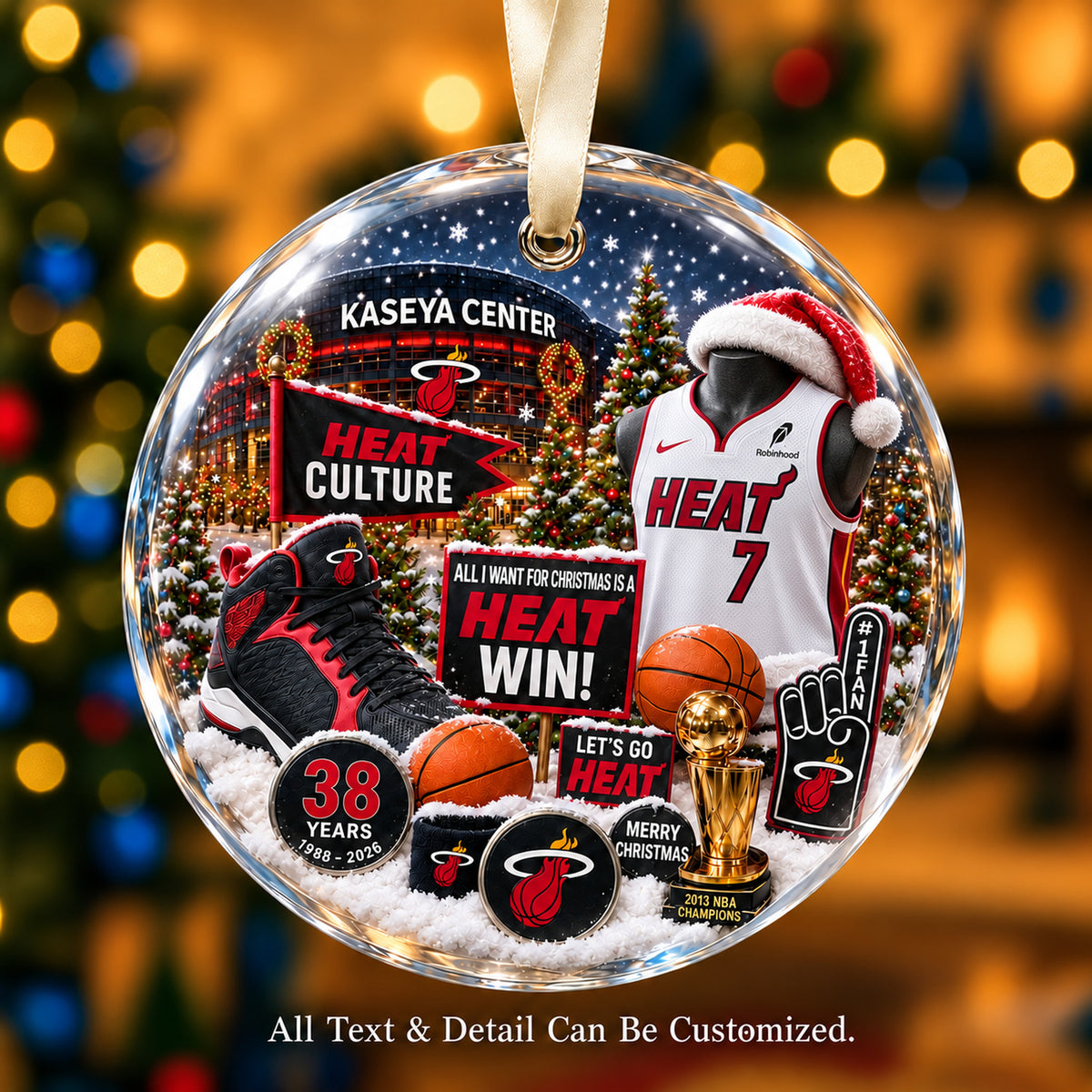 Miami Heat Jersey Snow Globe Glass Ornament