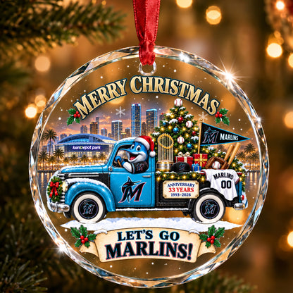 All Baseball Teams Christmas Truck Round Glass Ornament  With Red Gift Box | 5to9vibe