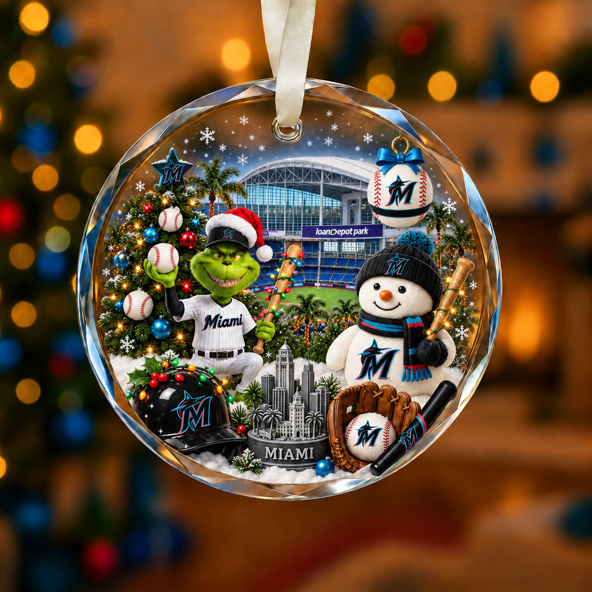 Adorno de vidrio de béisbol, 3 unidades con caja de regalo, equipo de béisbol de Navidad - Adorno de vidrio