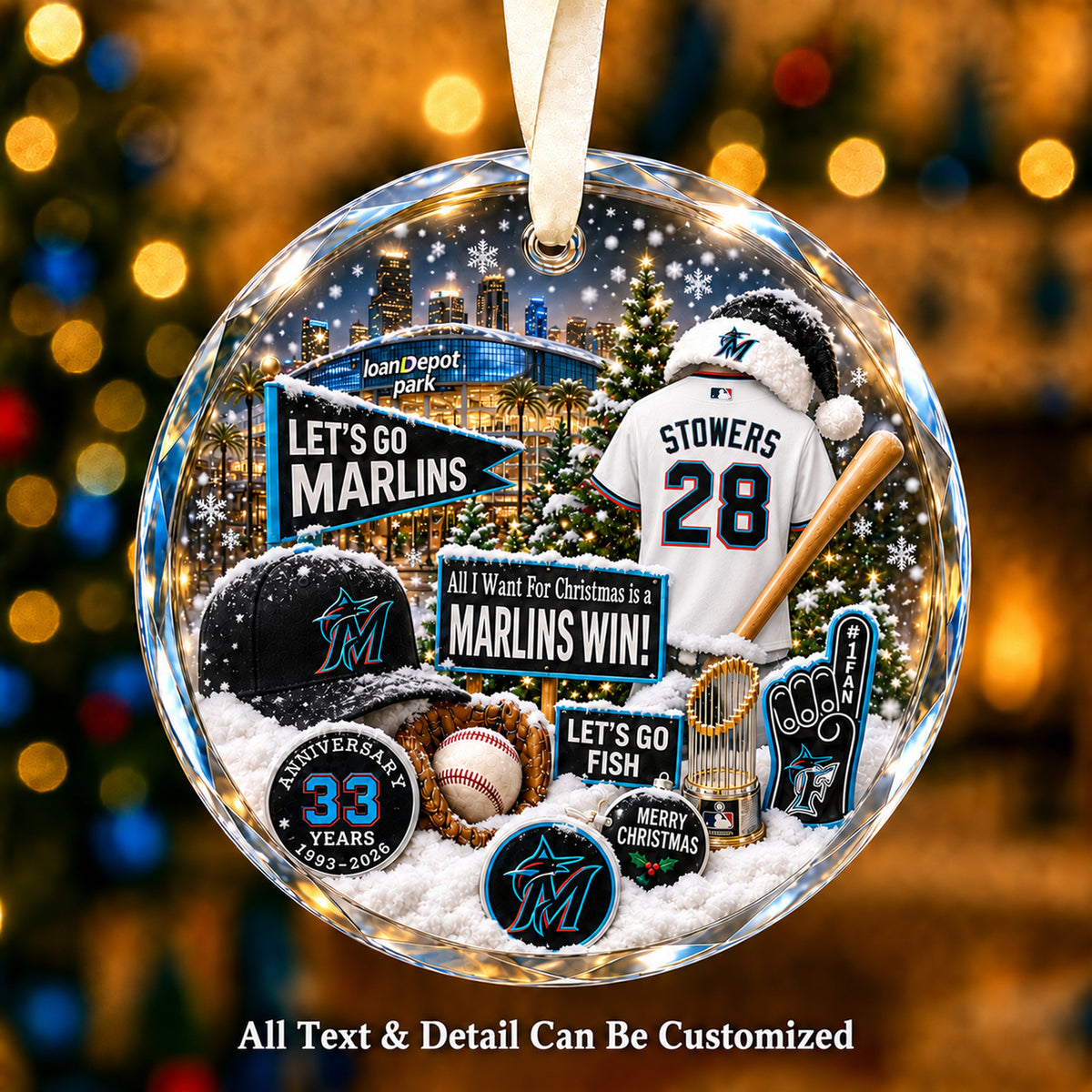 Miami Marlins Jersey Snow Globe Glass Ornament