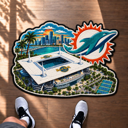 All Football Teams Logo Stadium Area Baseball Fan Custom Shape Rug Print Premium Welcome Mat Washable Black Border Personalized Football Custom Shape Rug