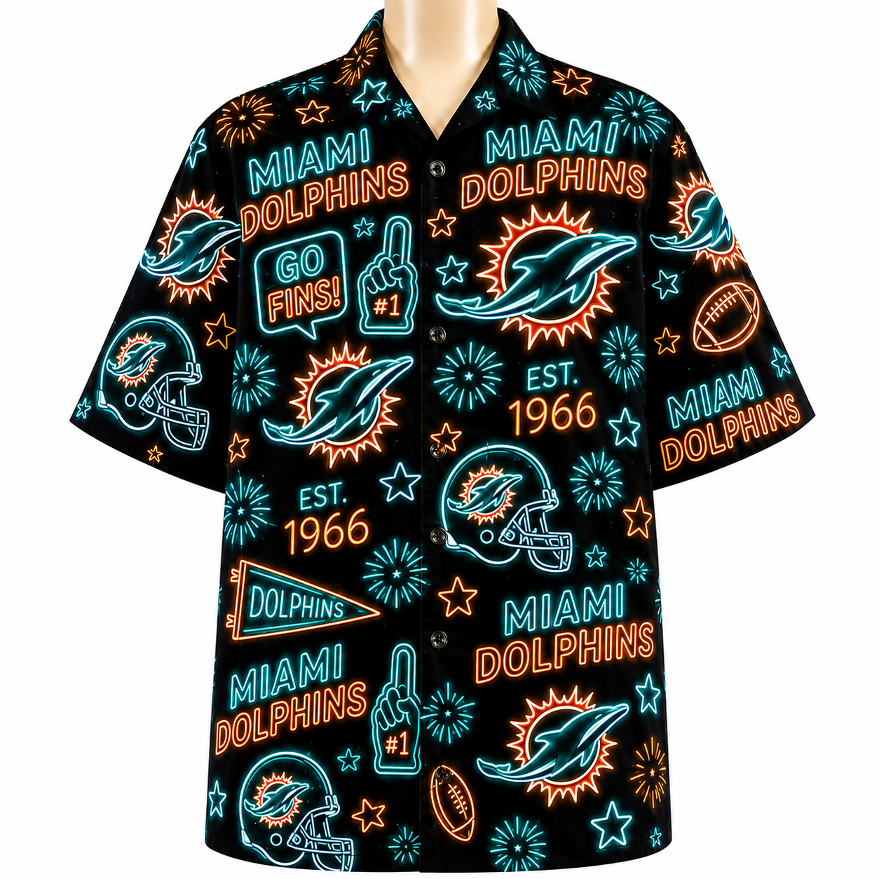 All Football Teams Neon Vibe Summer Button-Up Unisex Hawaiian Shirt For Men and Women