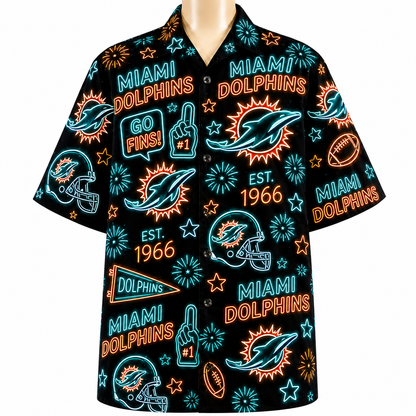 All Football Teams Neon Vibe Summer Button-Up Unisex Hawaiian Shirt For Men and Women