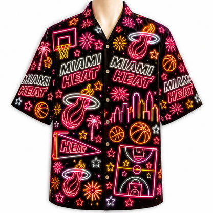 All Basketball Teams Neon Pattern Vibe Summer Party Button-Up Unisex Hawaiian Shirt For Men and Women