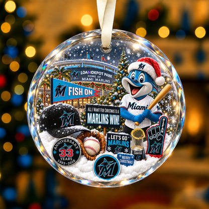 All Baseball Teams Christmas Snow Vibe Round Glass Ornament  With Red Gift Box | 5to9vibe