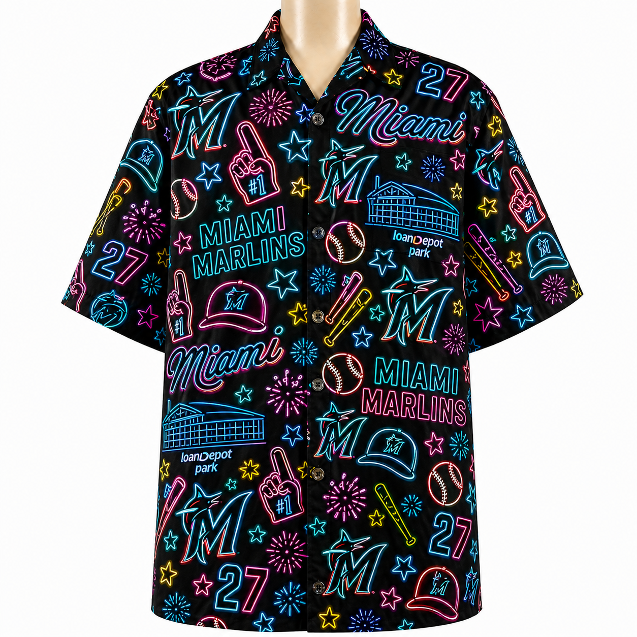 All Baseball Teams Neon Pattern Vibe Summer Party Button-Up Unisex Hawaiian Shirt For Men and Women