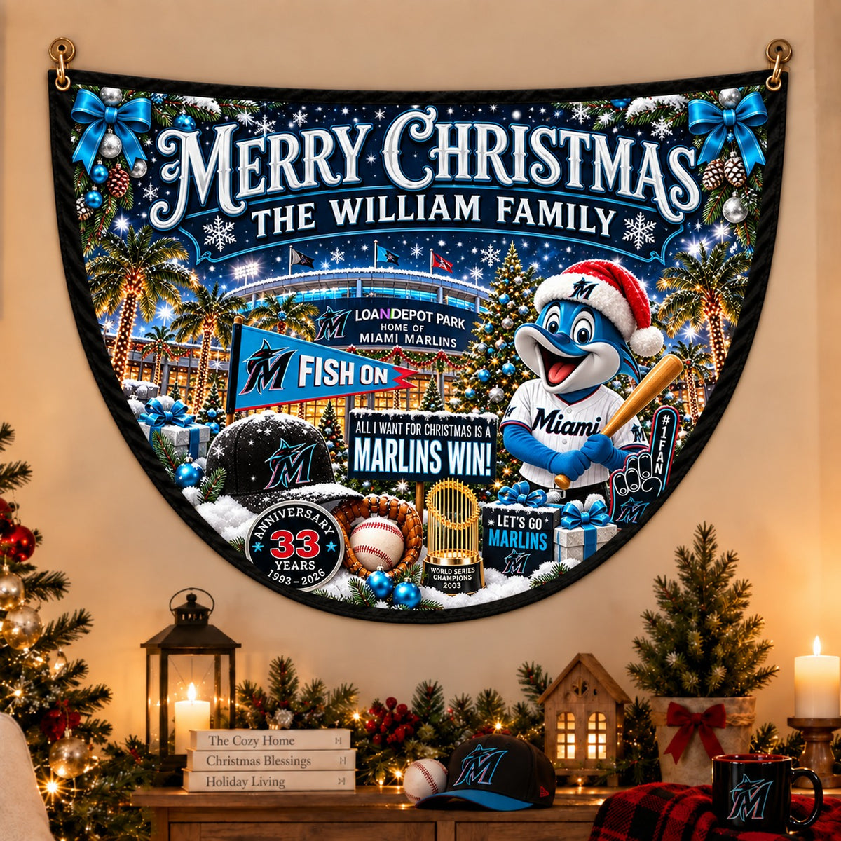 All Baseball Teams Personalized Christmas Night Bunting Flag - 5to9vibe