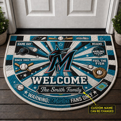 Official-Inspired Baseball Fan Custom Quilted Print Premium Welcome Mat Washable Black Border – Personalized Baseball Doormat