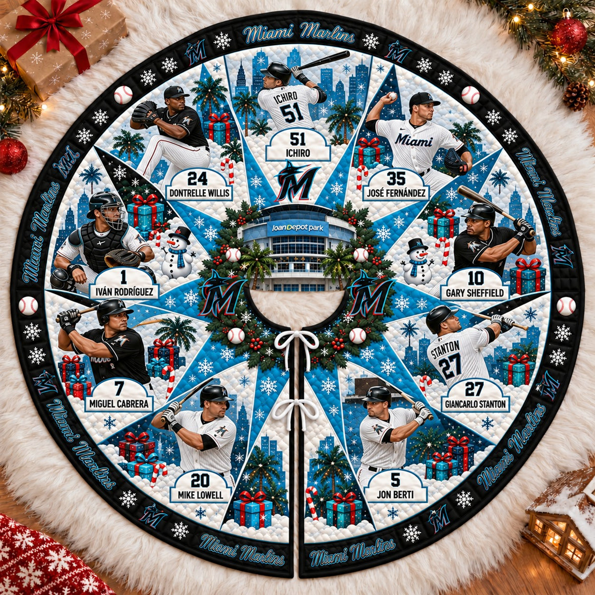 All Baseball Teams Vintage Players & Stadium Holiday Quilt Christmas Skirt Tree for Baseball Fans - 5To9Vibe