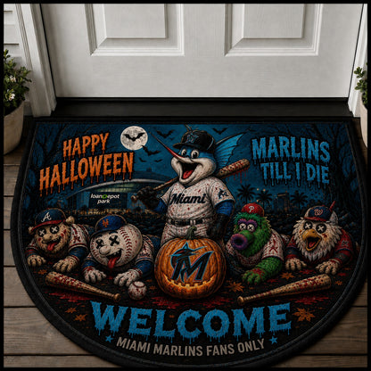 Baseball Halloween All Teams Custom Quilted Print Premium Welcome Mat – Personalized Baseball Doormat