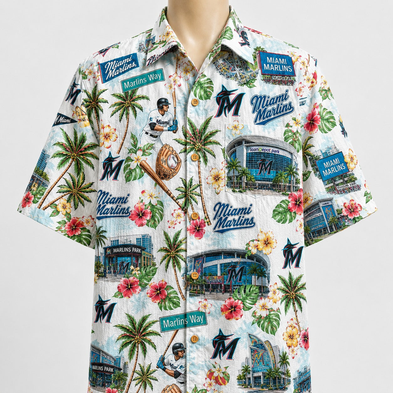 CC Baseball Teams Scenic Pattern Button-Up Unisex Hawaiian Shirt For Men and Women