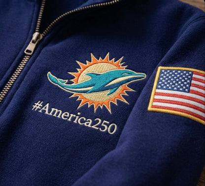 Football Logo America 250 Anniversary Embroidered Logo Premium Quarter Zip Sweatshirt, Inspired Quarter Zip Sweater