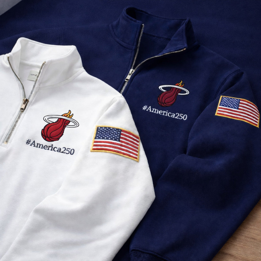 Football Logo America 250 Anniversary Embroidered Logo Premium Quarter Zip Sweatshirt, Inspired Quarter Zip Sweater
