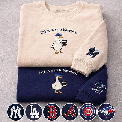 Off to watch Baseball Embroidered Logo Premium Quarter Zip Sweatshirt, Unisex Football Sweatshirt