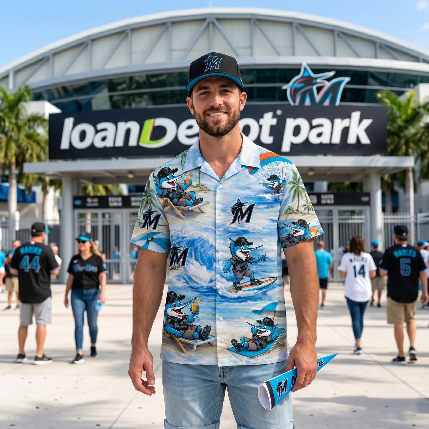 MM Baseball Mascot Beach Viber Button-Up Unisex Hawaiian Shirt For Men & Women