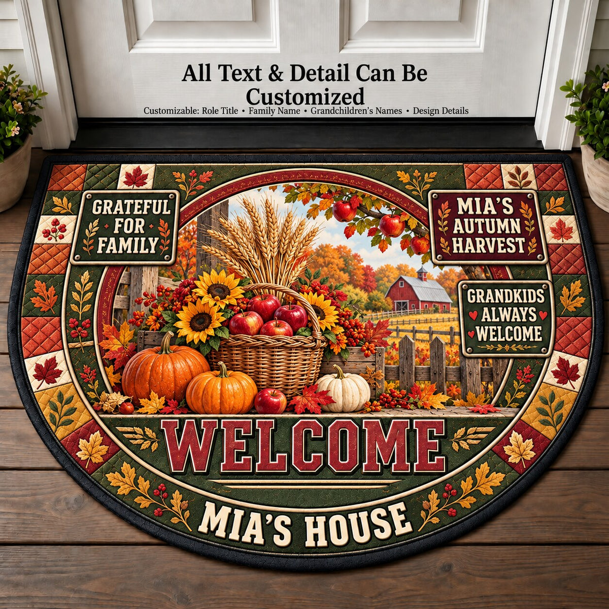 Mia's Autumn Harvest Personalized Half Round Mat | 5To9Vibe
