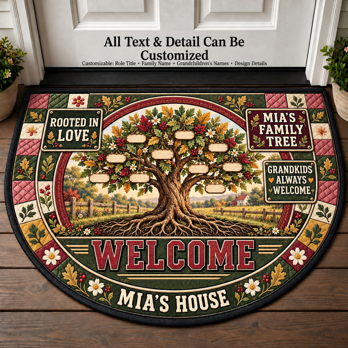 Mia's Family Tree Personalized Half Round Mat | 5To9Vibe