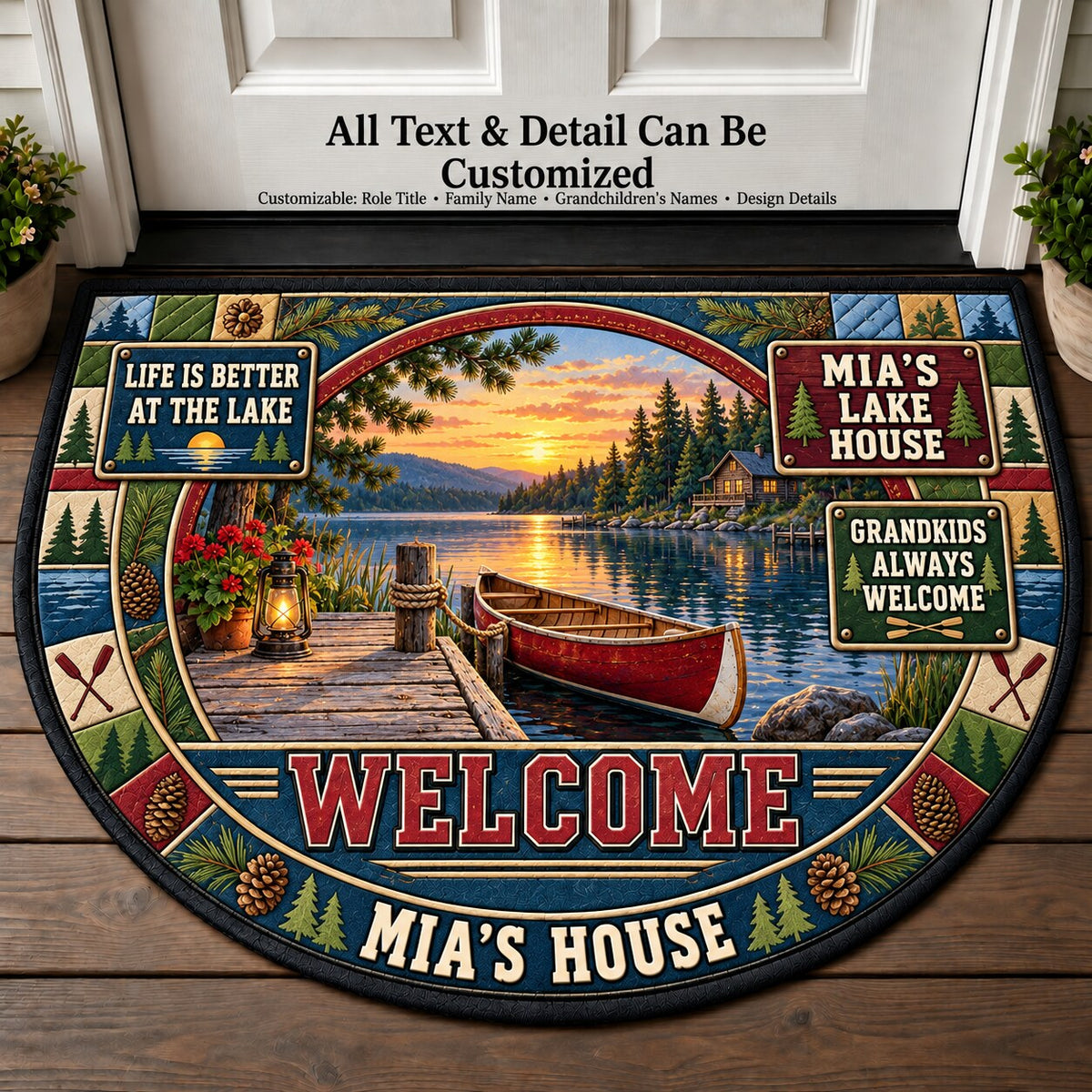 Mia's Lake House Personalized Half Round Mat | 5To9Vibe