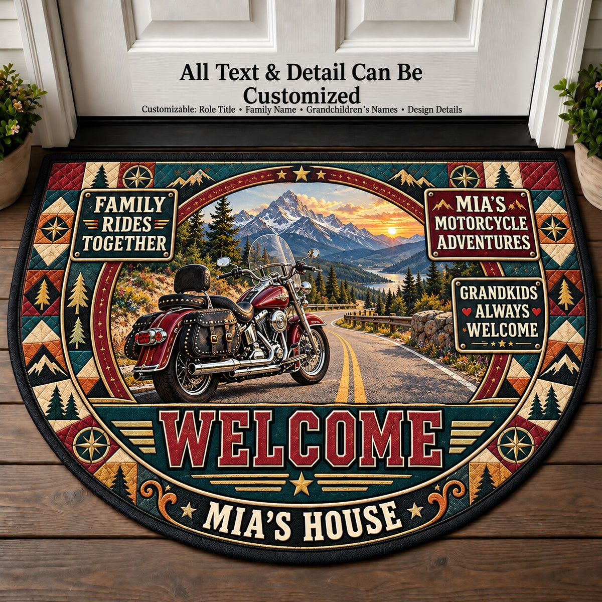 Mia's Motorcycle Adventures Personalized Half Round Mat | 5To9Vibe