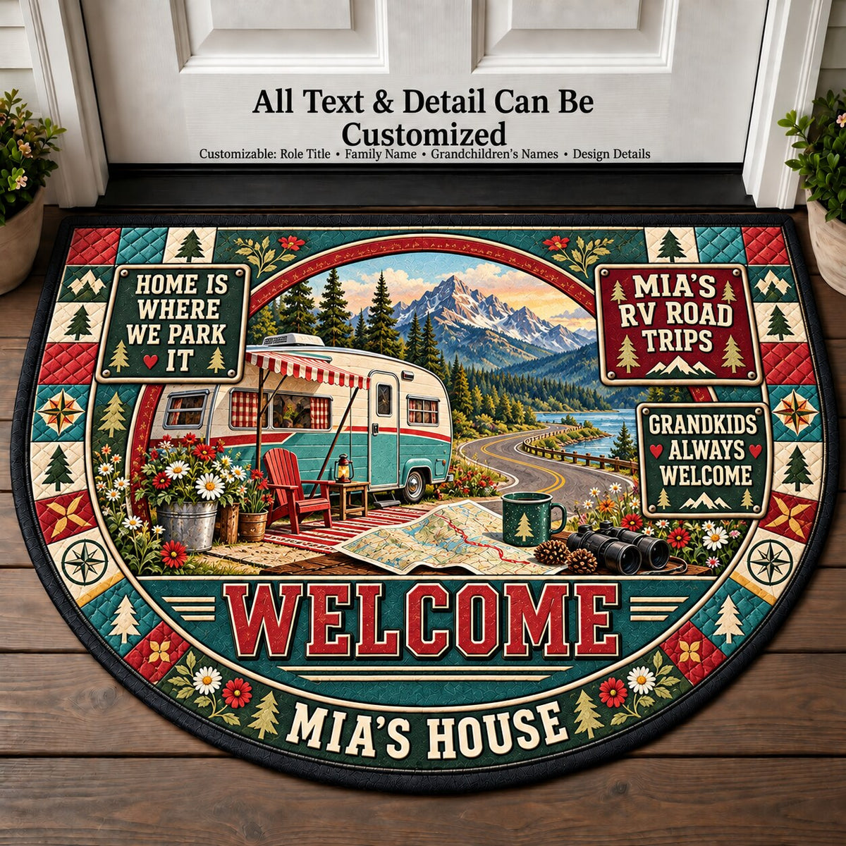 Mia's RV Road Trips Personalized Half Round Mat | 5To9Vibe