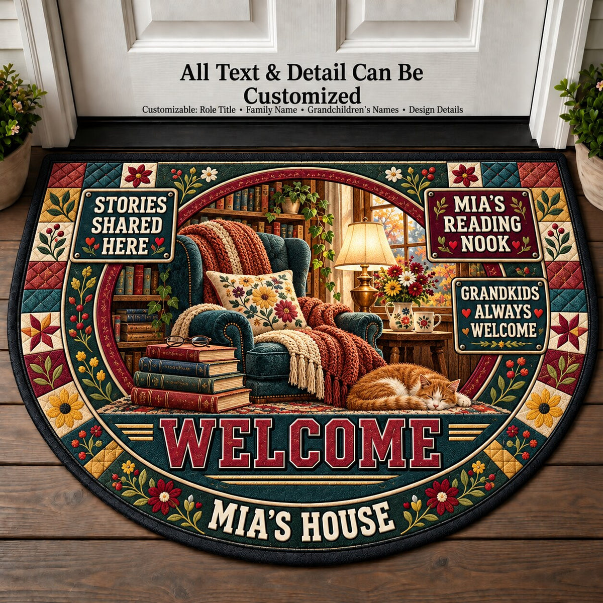 Mia's Reading Nook Personalized Half Round Mat | 5To9Vibe