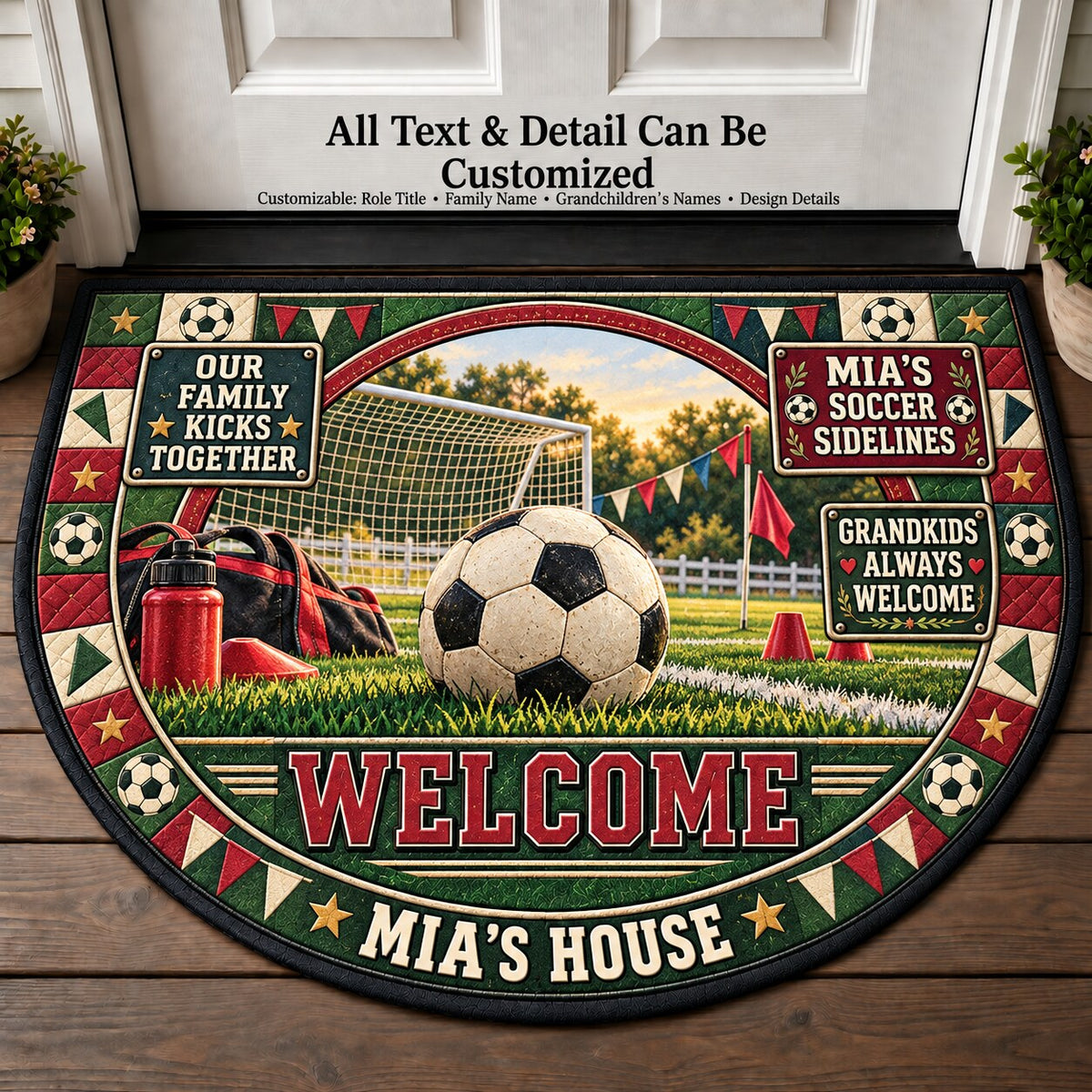 Mia's Soccer Sidelines Personalized Half Round Mat | 5To9Vibe