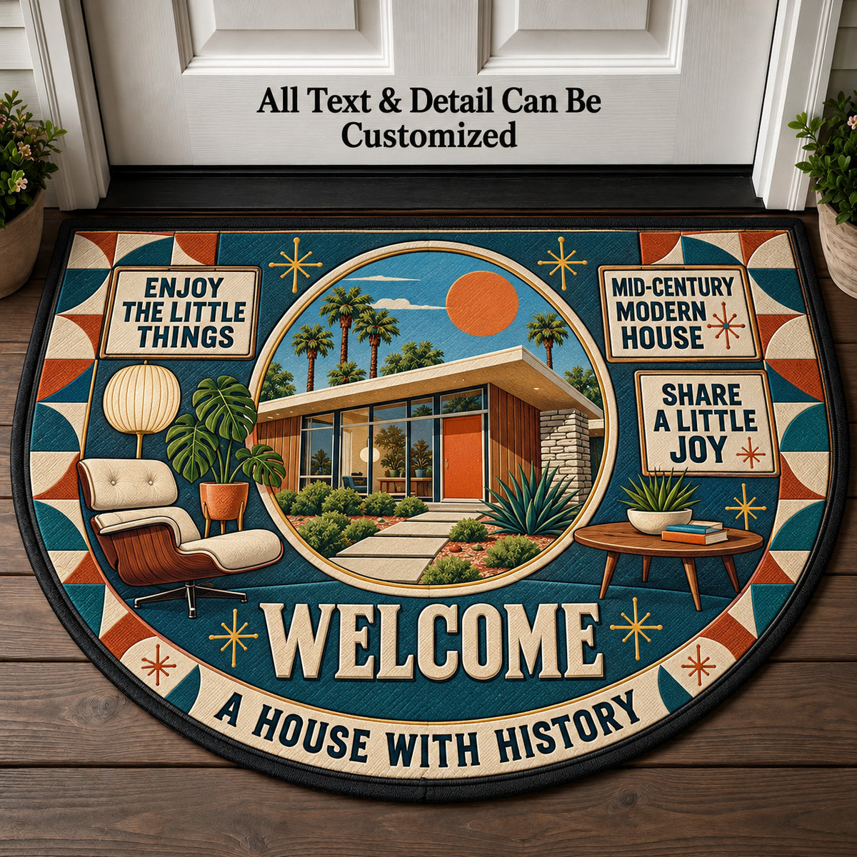 Mid-Century Modern House Personalized Half Round Mat | 5To9Vibe