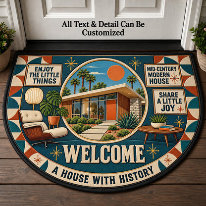 Mid-Century Modern House Personalized Half Round Mat | 5To9Vibe