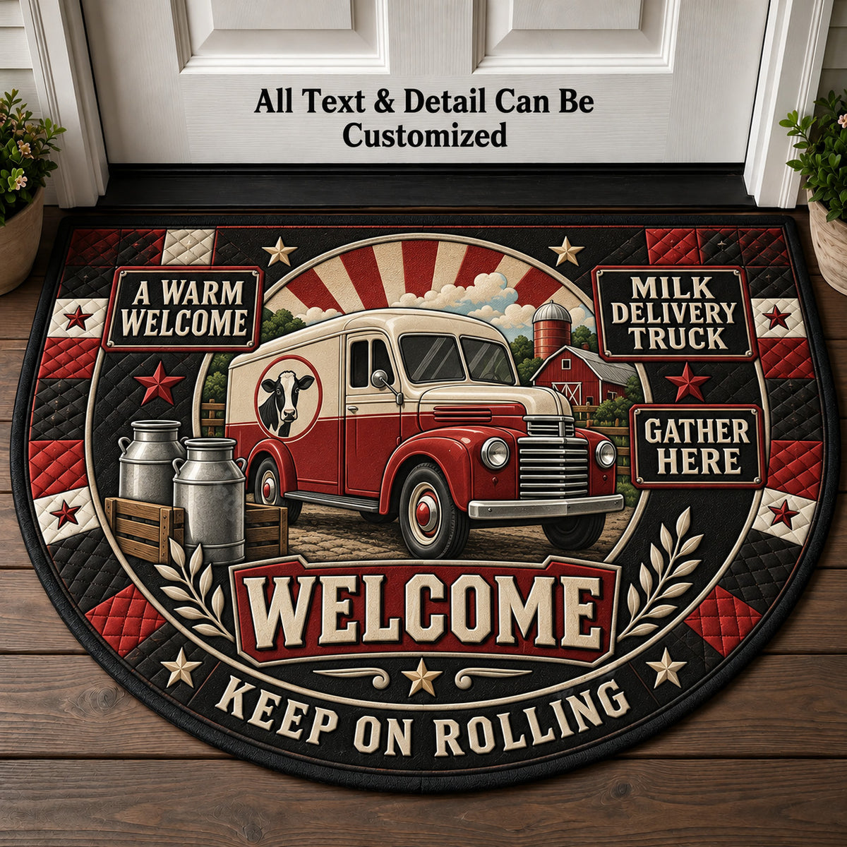 Milk Delivery Truck Personalized Half Round Mat | 5To9Vibe