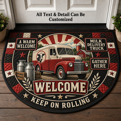 Milk Delivery Truck Personalized Half Round Mat | 5To9Vibe