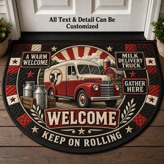 Milk Delivery Truck Personalized Half Round Mat | 5To9Vibe