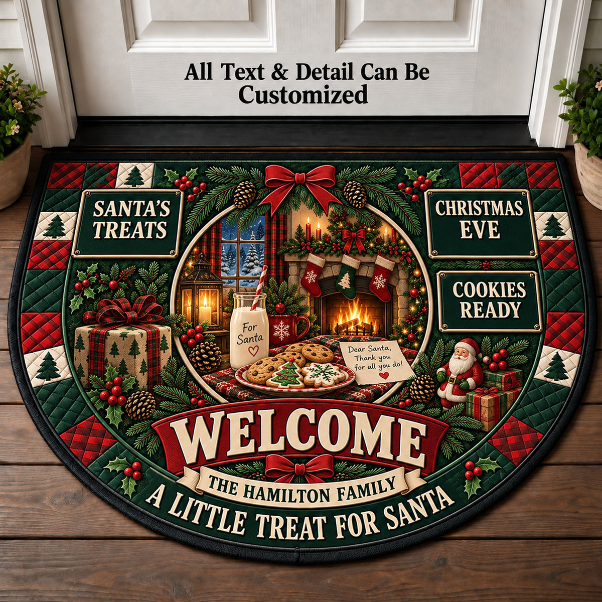 Milk And Cookies For Santa Personalized Half Round Mat | 5To9Vibe