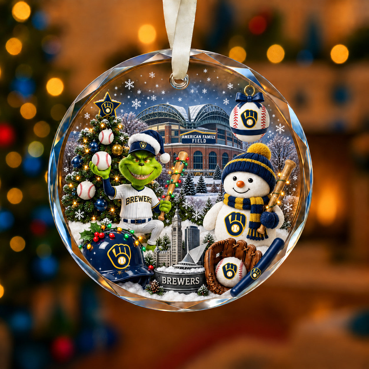 Adorno de vidrio de béisbol, 3 unidades con caja de regalo, equipo de béisbol de Navidad - Adorno de vidrio