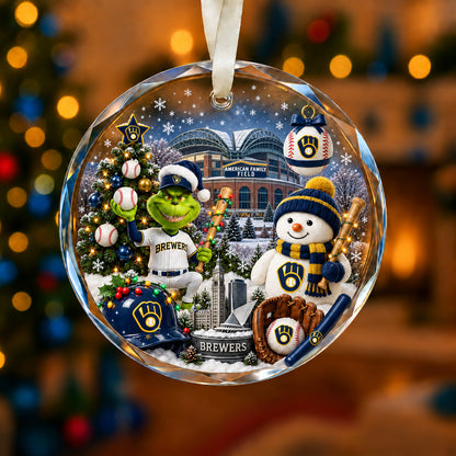 Adorno de vidrio de béisbol, 3 unidades con caja de regalo, equipo de béisbol de Navidad - Adorno de vidrio
